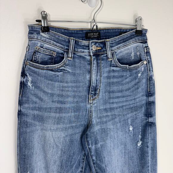 Judy Blue High Rise Destroy Wide Leg Crop Distressed Jeans | Medium Wash | SZ 27 - Picture 5 of 12